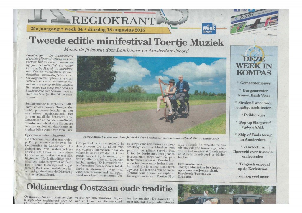 Artikel Toertje Muziek voorpagina Kompas 18-08-2015