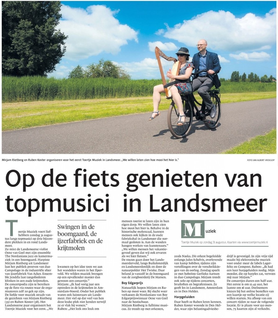 Toertje Muziek artikel Dagblad Waterland 28-08-2014